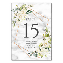 Koper Geometric Marble White Floral Wedding Kaart