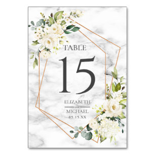 Koper Geometric Marble White Floral Wedding Kaart