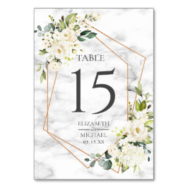 Koper Geometric Marble White Floral Wedding Kaart