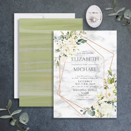 Koper Geometric Marble White Floral Wedding Kaart