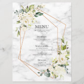 Koper Geometric Marble White Floral Wedding Menu (Voorkant)