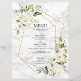 Koper Geometric Marble White Floral Wedding Menu