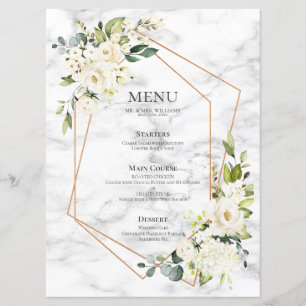 Koper Geometric Marble White Floral Wedding Menu