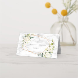 Koper Geometric Marble White Floral Wedding Plaatskaartje