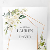Koper Geometric White Floral Wedding Tri-Fold Inv Drieluik Uitnodiging (Binnenzijde eerst)