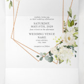 Koper Geometric White Floral Wedding Tri-Fold Inv Drieluik Uitnodiging (Binnenkant midden)