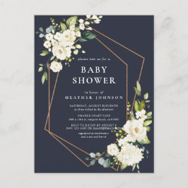 Koper Geometrisch Blauw Wit Bloemen Baby shower Aankondigingskaart