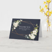 Koper Geometrisch Blauw Wit Bloemen Foto Bruiloft Kaart (Gele Bloem)