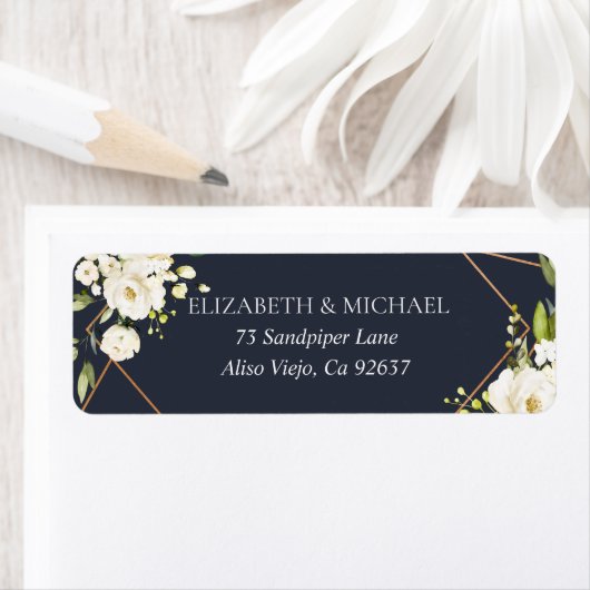 Koper Geometrisch Blauw Wit Bloemen Retouradres Etiket (Insitu)