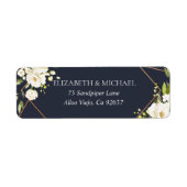 Koper Geometrisch Blauw Wit Bloemen Retouradres Etiket (Voorkant)