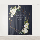 Koper Geometrisch Blauw Wit Bloemmotief Bruiloft Wandkleed (Voorkant)