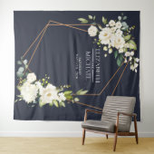 Koper Geometrisch Blauw Witte Bloem Bruiloft Wandkleed (In Situ (horizontaal))