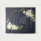 Koper Geometrisch Blauw Witte Bloem Bruiloft Wandkleed (Voorkant (horizontaal))