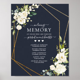 Koper Geometrisch Blauw Witte Bloemige 'In Memoria Poster