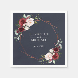 Koper Geometrisch Bourgogne Blauw Bruiloft Servet