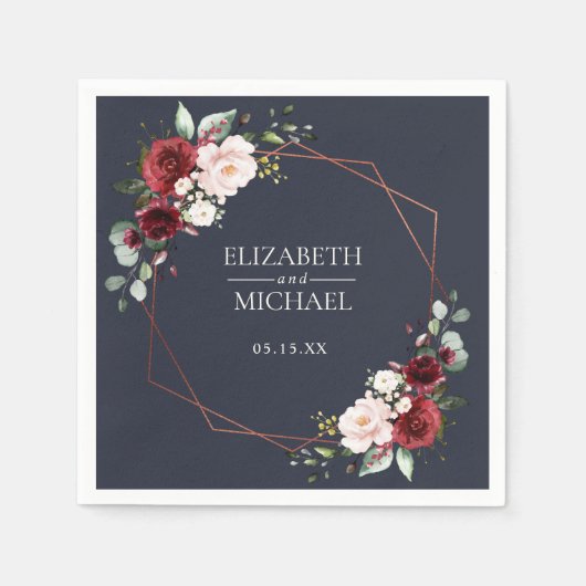 Koper Geometrisch Bourgogne Blauw Bruiloft Servet (Voorkant)