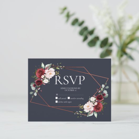 Koper Geometrisch Bourgogne Blauw Geen Menu RSVP (Staand voorkant)