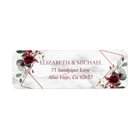 Koper Geometrisch Bourgogne Marmer Retouradres Etiket (Voorkant)