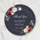 Koper Geometrisch Bourgondië Blauw Elegant Huwelij Bedankjes Labels (Achterkant)