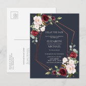 Koper Geometrisch Bourgondië Blauw Vertraagd Datum Aankondigingskaart (Voorkant / Achterkant)