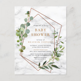 Koper Geometrisch Eucalyptus Marmer Baby shower Aankondigingskaart