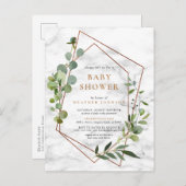 Koper Geometrisch Eucalyptus Marmer Baby shower Aankondigingskaart (Voorkant / Achterkant)