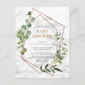 Koper Geometrisch Eucalyptus Marmer Baby shower Aankondigingskaart (Voorkant)