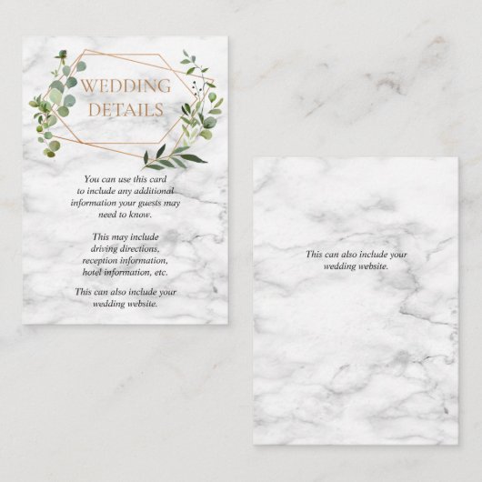 Koper Geometrisch Eucalyptus Marmer Bruiloft Detai Informatiekaartje (Voorkant / Achterkant)