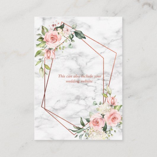 Koper Geometrisch Marmer Roze Bloemen Bruiloft Det Informatiekaartje (Achterkant)