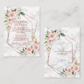 Koper Geometrisch Marmer Roze Bloemen Bruiloft Det Informatiekaartje (Voorkant / Achterkant)