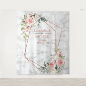 KOPER GEOMETRISCH MARMER ROZE BLOEMEN WANDKLEED (Voorkant)