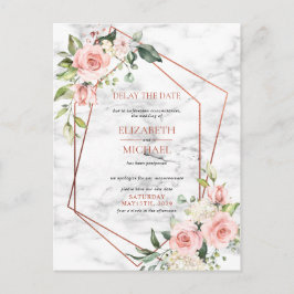 Koper Geometrisch Marmer Roze Bloemendelay Datum Aankondigingskaart