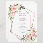 Koper Geometrisch Perzik Roze Bloemen Menu (Voorkant / Achterkant)