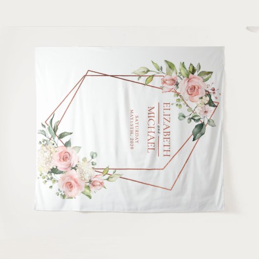 Koper Geometrisch Perzik Roze Bloemen Wandkleed (Voorkant (horizontaal))