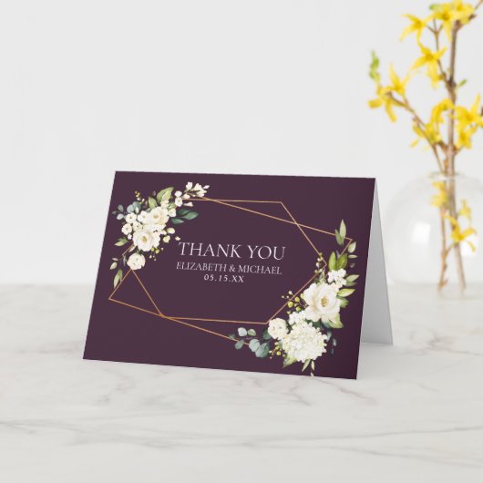 Koper Geometrisch Pruim Wit Bloemen Foto Bruiloft Kaart (Gele Bloem)