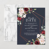 Koper Geometrische Bourgogne Blauwe Vertraging Dat Aankondigingskaart (Voorkant / Achterkant)