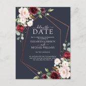 Koper Geometrische Bourgogne Blauwe Vertraging Dat Aankondigingskaart (Voorkant)