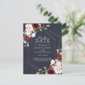 Koper Geometrische Bourgogne Blauwe Vertraging Dat Aankondigingskaart (Staand voorkant)