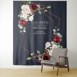 Koper Geometrische Bourgondische Marine Blauw Brui Wandkleed