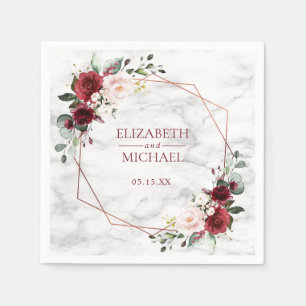 Koper Geometrische Bourgondische Marmeren Bruiloft Servet