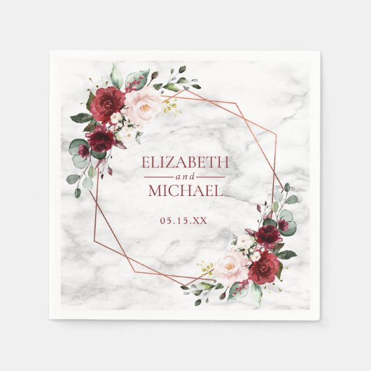Koper Geometrische Bourgondische Marmeren Bruiloft Servet (Voorkant)
