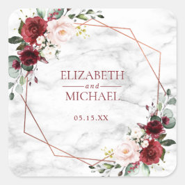 Koper Geometrische Bourgondische Marmeren Bruiloft Vierkante Sticker