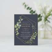 Koper geometrische eucalyptus blauwe paren douche aankondigingskaart (Staand voorkant)