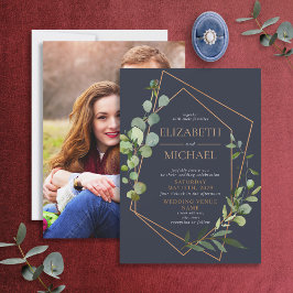 Koper Geometrische Eucalyptus Blue Elegant foto Kaart