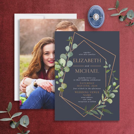 Koper Geometrische Eucalyptus Blue Elegant foto Kaart