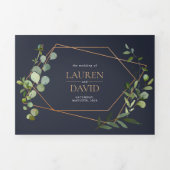 Koper Geometrische Eucalyptus Blue Elegant Wedding Drieluik Uitnodiging (Cover)