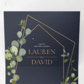 Koper Geometrische Eucalyptus Blue Elegant Wedding Drieluik Uitnodiging (Binnenzijde eerst)