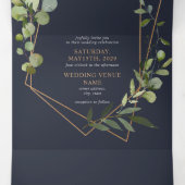 Koper Geometrische Eucalyptus Blue Elegant Wedding Drieluik Uitnodiging (Binnenkant midden)