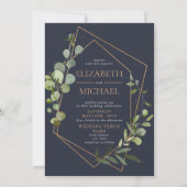 Koper Geometrische Eucalyptus Blue Elegant Wedding Kaart (Voorkant)