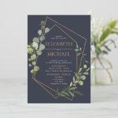Koper Geometrische Eucalyptus Blue Elegant Wedding Kaart (Staand voorkant)